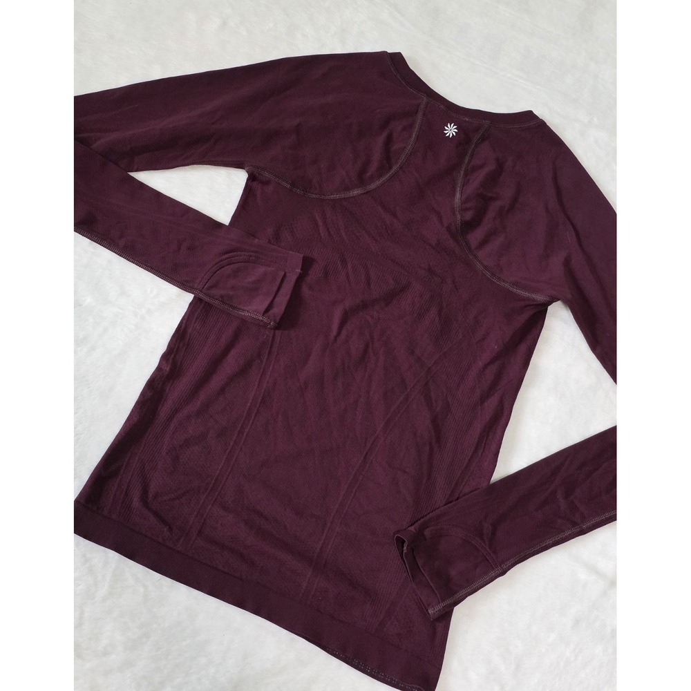 Athleta Womens XS Burgundy Aurora Seamless Long Sleeve Athletic Breathable Top